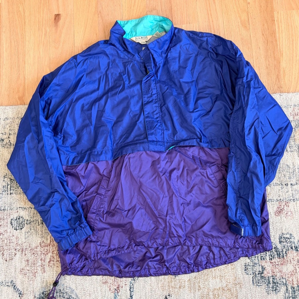 Vintage L.L. Bean Anorak Windbreaker Jacket Men's XL Blue Purple Colorblock F307